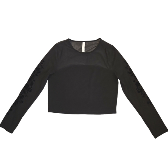 Athleta Limited Edition Velvet Rose Cropped Top Size L Black Mesh - Picture 3 of 7